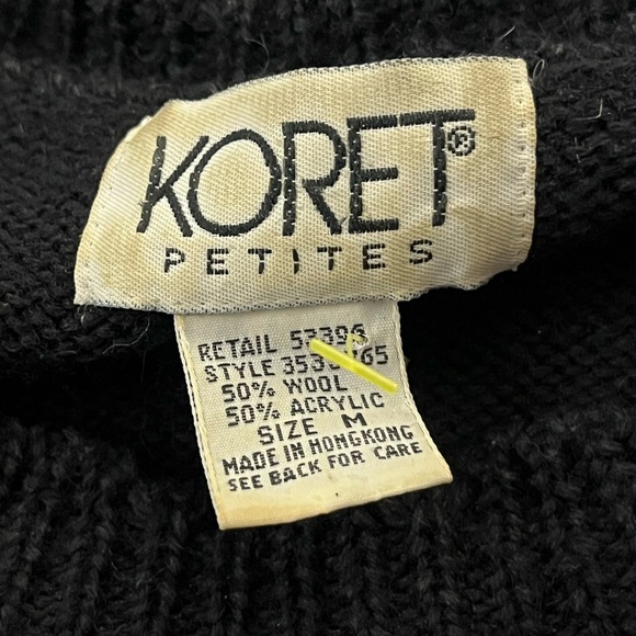 Vintage 80s Koret Petites Embroidered Knit Sweater Beaded Tapestry Motif Black M - Picture 3 of 5